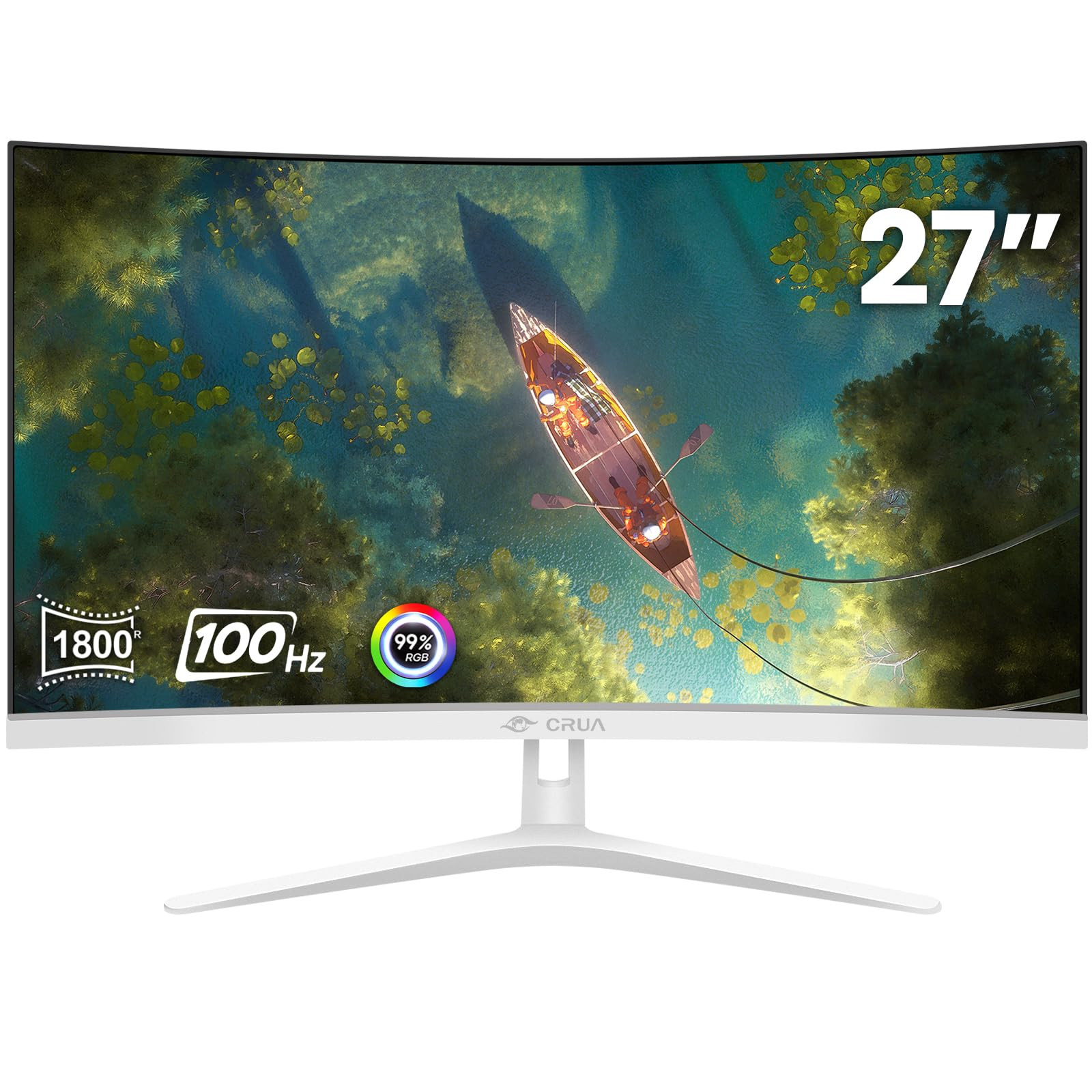 CRUA 27" Curved White Monitor, Full HD(1920x1080P) VA Panel 1800R 100HZ 99% sRGB Professional Com... | Amazon (US)