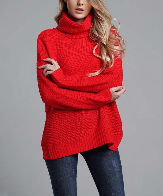 Sueter Women's Pullover Sweaters Red - Red Turtleneck - Women & Juniors | Zulily