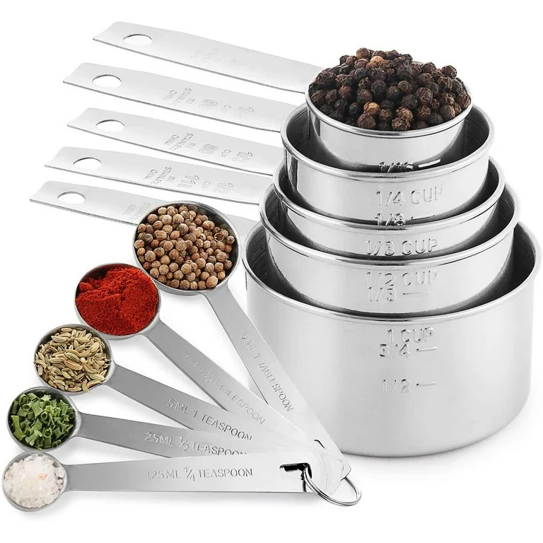 Stainless Steel Measuring Cups And Measuring Spoons 10-Piece Set, 5 Cups And 5 Spoons | Walmart (US)