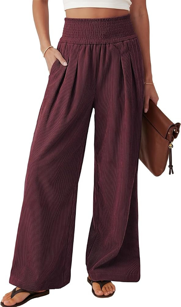 TARSE Women's Wide Leg Palazzo Corduroy Pants with Pockets | Amazon (US)