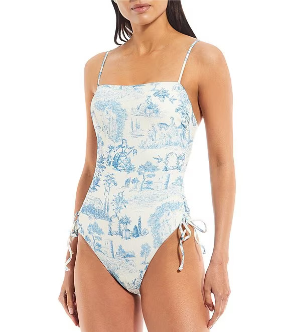 Family Matching Mademoiselle Toile Ribbed Ruched Sides One Piece Swimsuit | Dillard's