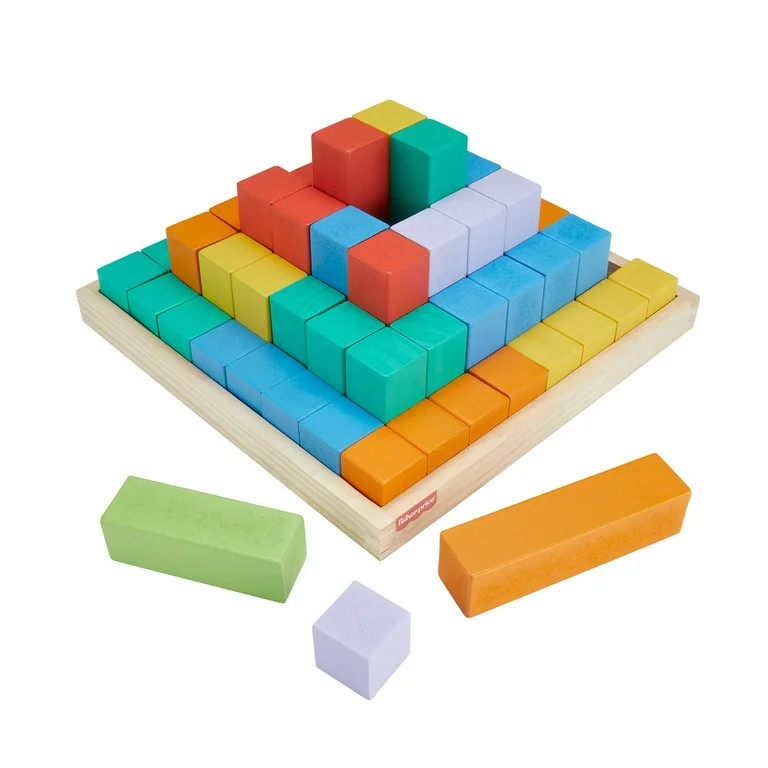Fisher-Price Wooden Rainbow Stacking Building Blocks, Creative Play for Toddlers, 65 Wood Pieces | Walmart (US)