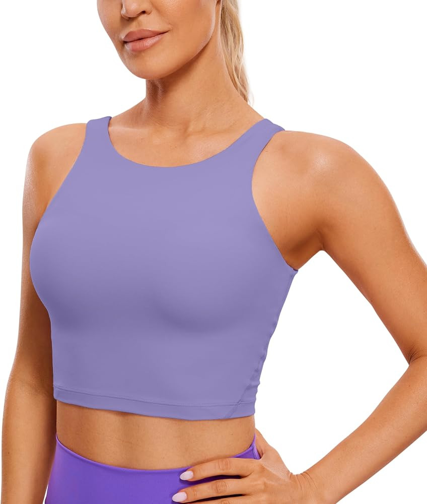 CRZ YOGA Butterluxe Womens High Neck Longline Sports Bra - U Back Padded Crop Workout Tank Top wi... | Amazon (US)
