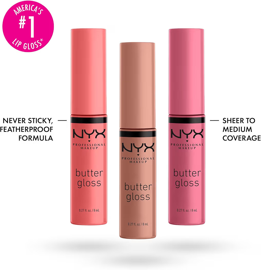 NYX PROFESSIONAL MAKEUP Butter Gloss, Non-Sticky Lip Gloss - Pack Of 3 (Angel Food Cake, Creme Brulee, Madeleine) | Amazon (US)