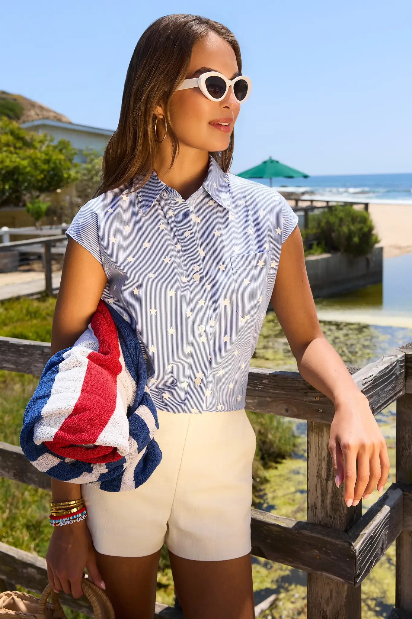 Stacey Striped Star Button Up Top | Avara