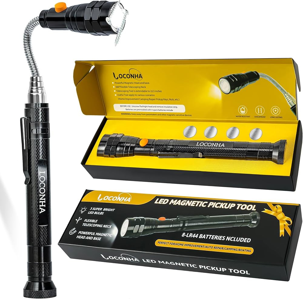 Magnetic Pickup Tool with LED Lights, Telescoping Magnet Flashlight, Cool Gadget Birthday Gifts C... | Amazon (US)
