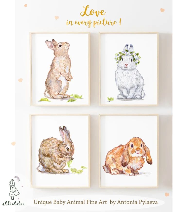 Bunny Art Print Set - Bunny Nursery Prints - Giclee - Bunny Nursery Decor - Bunny Nursery Art - N... | Etsy (US)
