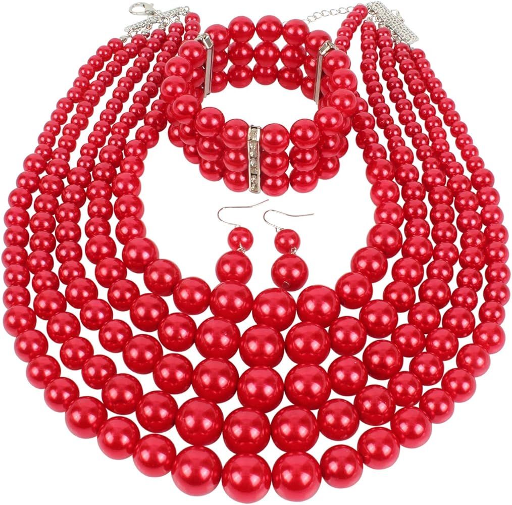 KOSMOS-LI Multi Layer Pearl Strand Costume Jewelry Sets | Amazon (US)