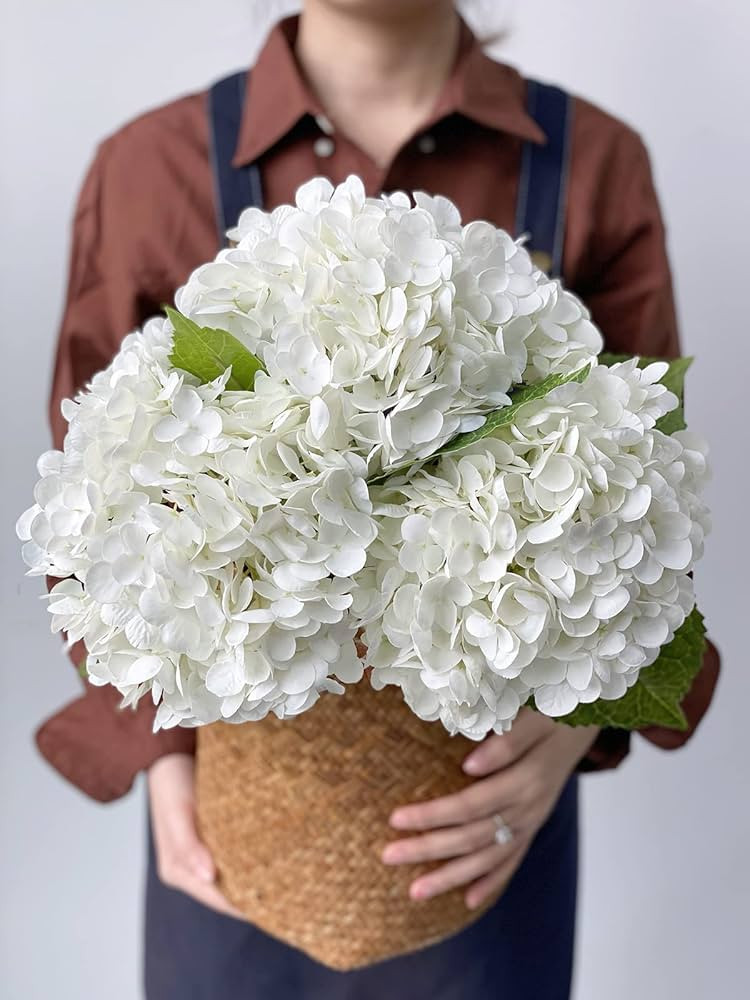 ZooeyRoose 3pcs Real Touch White Hydrangea Artificial Flowers 21" Lifelike Fake Large Hydrangea W... | Amazon (US)