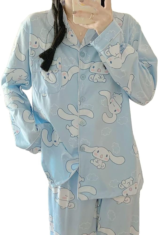 Kawaii Pajamas For Women Two-Piece Set Cute Cartoon Girls Pajamas Casual Cardigan Sleepwear Home ... | Amazon (US)