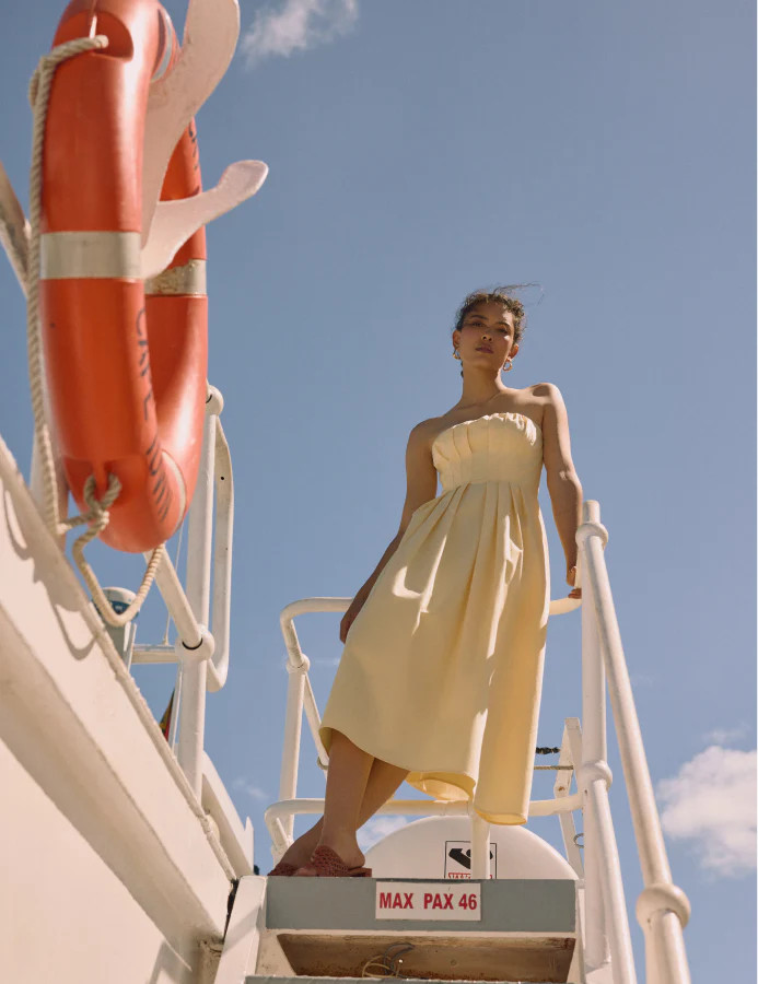 Butter Yellow Bandeau Emmett Midi Dress | Nobody's Child
