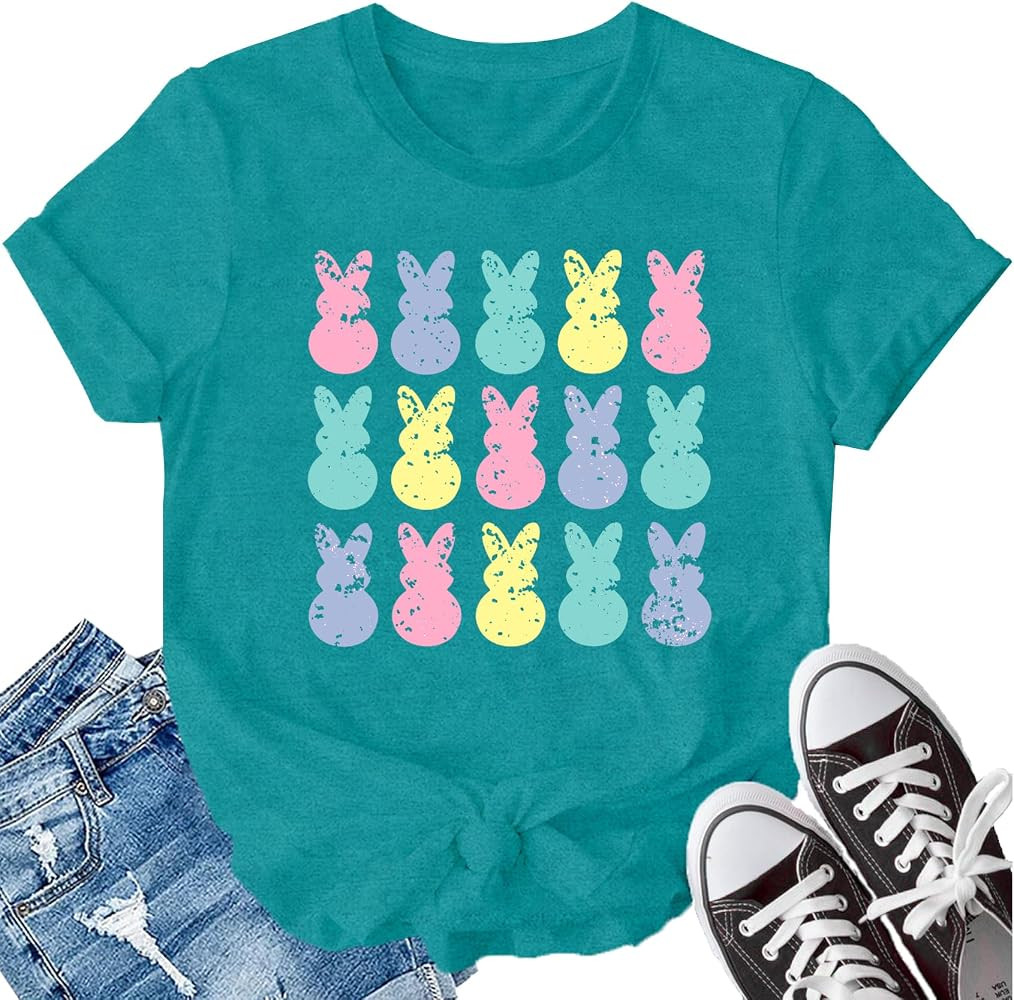 LBP Easter Day Shirt for Women Happy Easter Bunny T-Shirt Rabbit Graphic Tee Tops | Amazon (US)