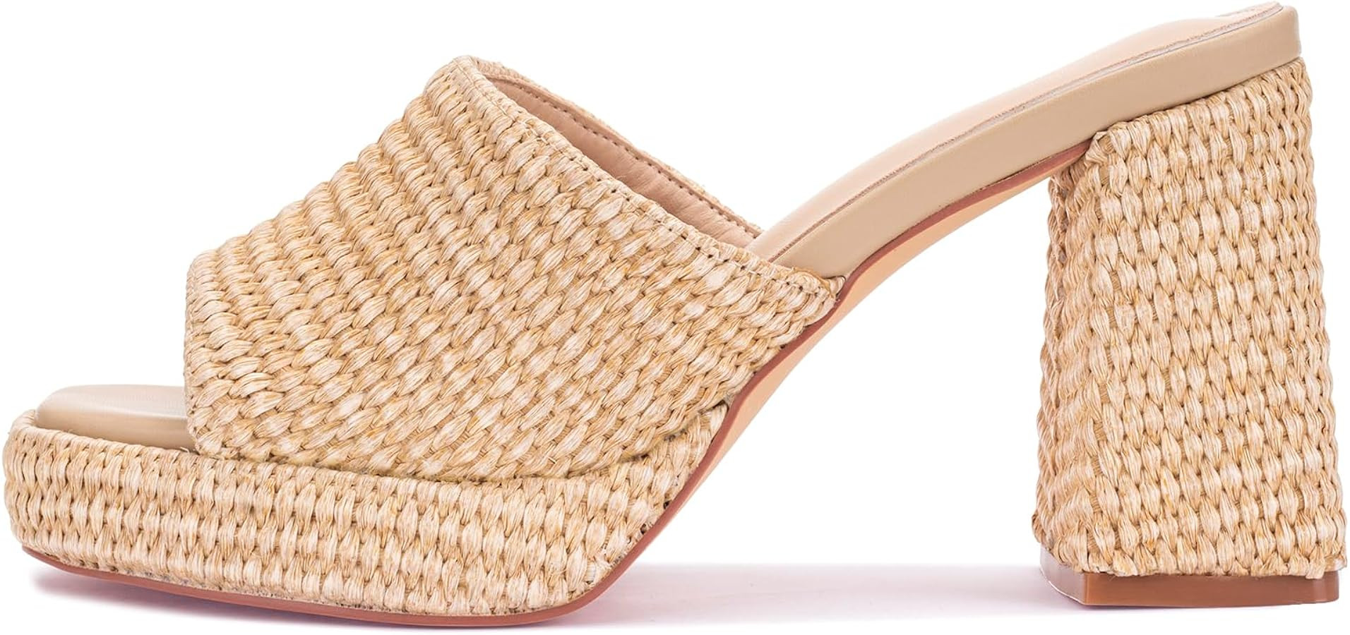 Monrovia Raffia Heeled Sandals for Women\uff0cPlatform Wedge Slip On Block Heel, Dressy Summer Op... | Amazon (US)