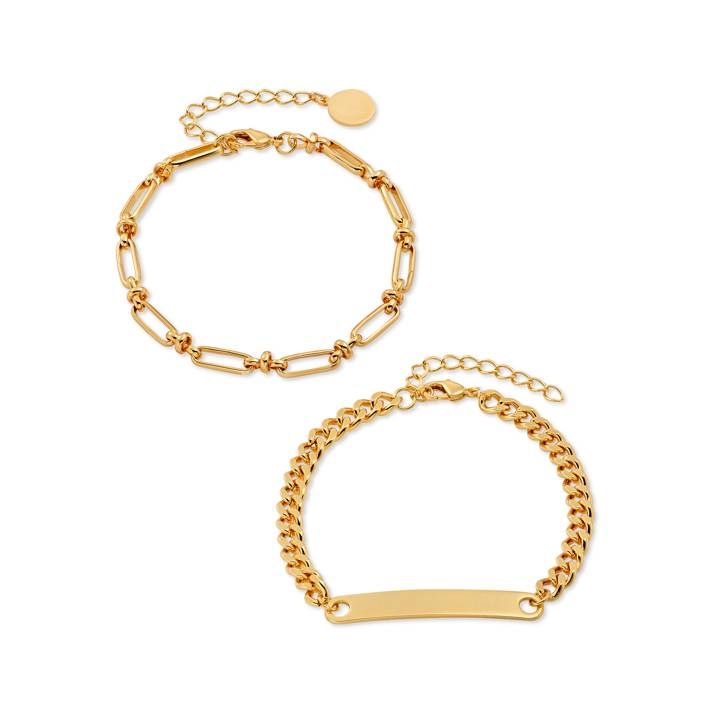 Scoop Womens Brass Yellow Gold-Plated Link and Curb Chain ID Bracelets, 2-Piece Set | Walmart (US)