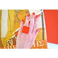 Orange Big Square Ring, Made Of Resin, With A Hammered Silver Band. A Bright, Bold & Fun Statement Ring | Etsy (US)