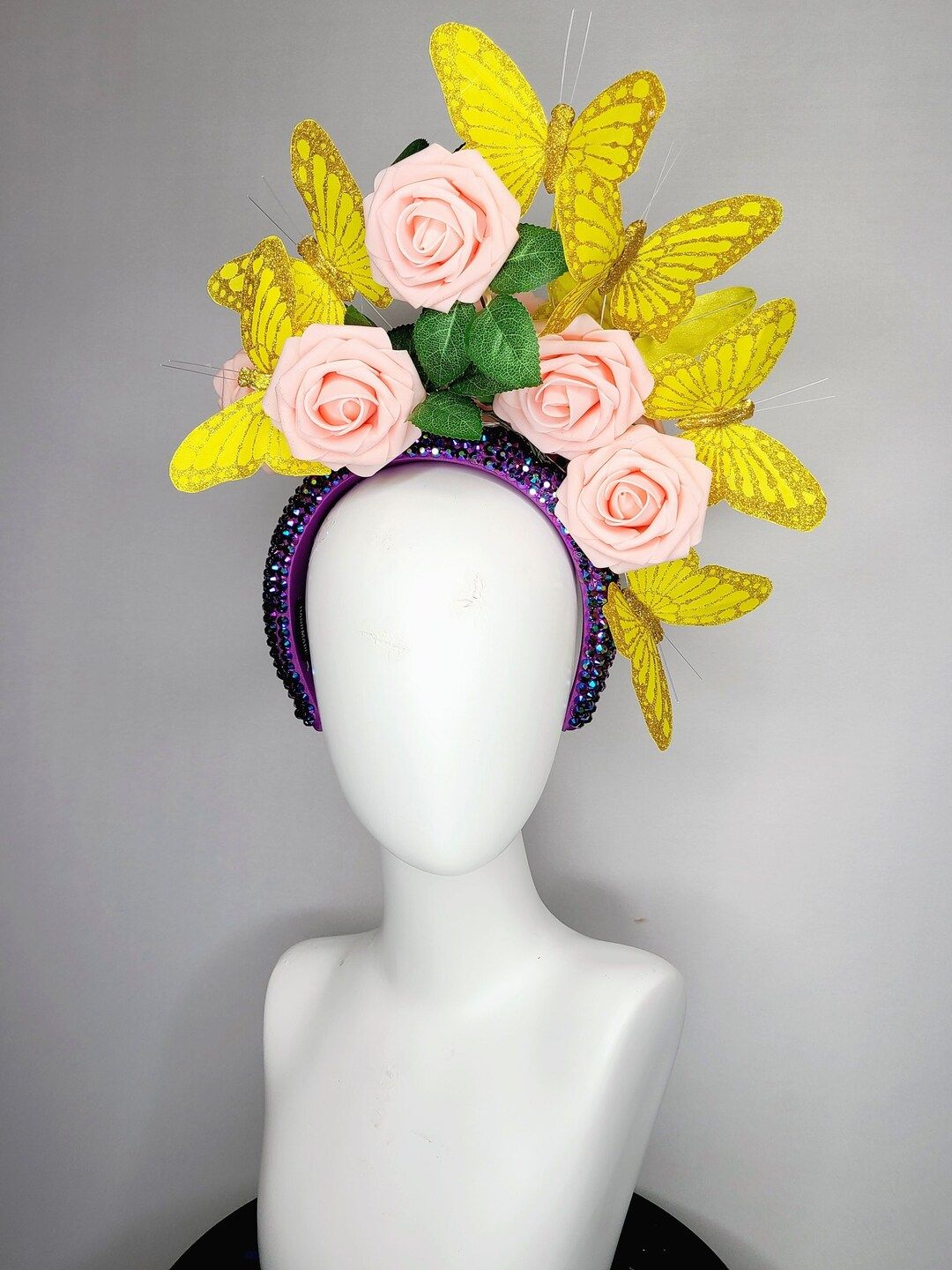 kentucky derby hat fascinator swarovski crystal rhinestone iridescent headband purple pink blush ... | Etsy (US)