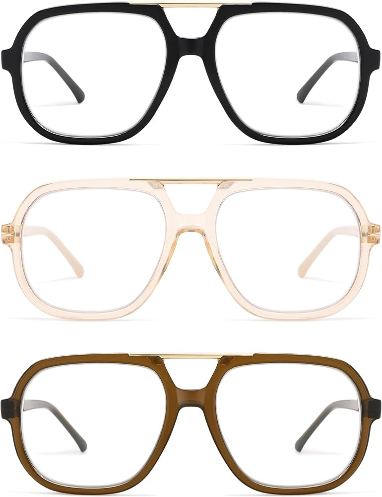 AMOMOMA Trendy Square Reading Glasses for Women, Oversized Blue Light Womens Computer Readers Bla... | Amazon (US)