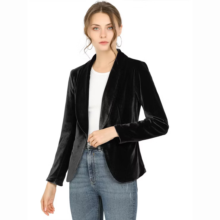 Allegra K Women's Work Shawl Collar One Button Velvet Short Blazer | Target