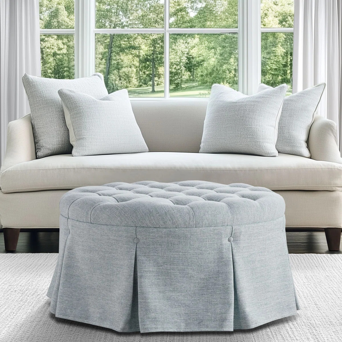 Bedford Terri Skirted Tufted 32" Round Ottoman | Wayfair North America