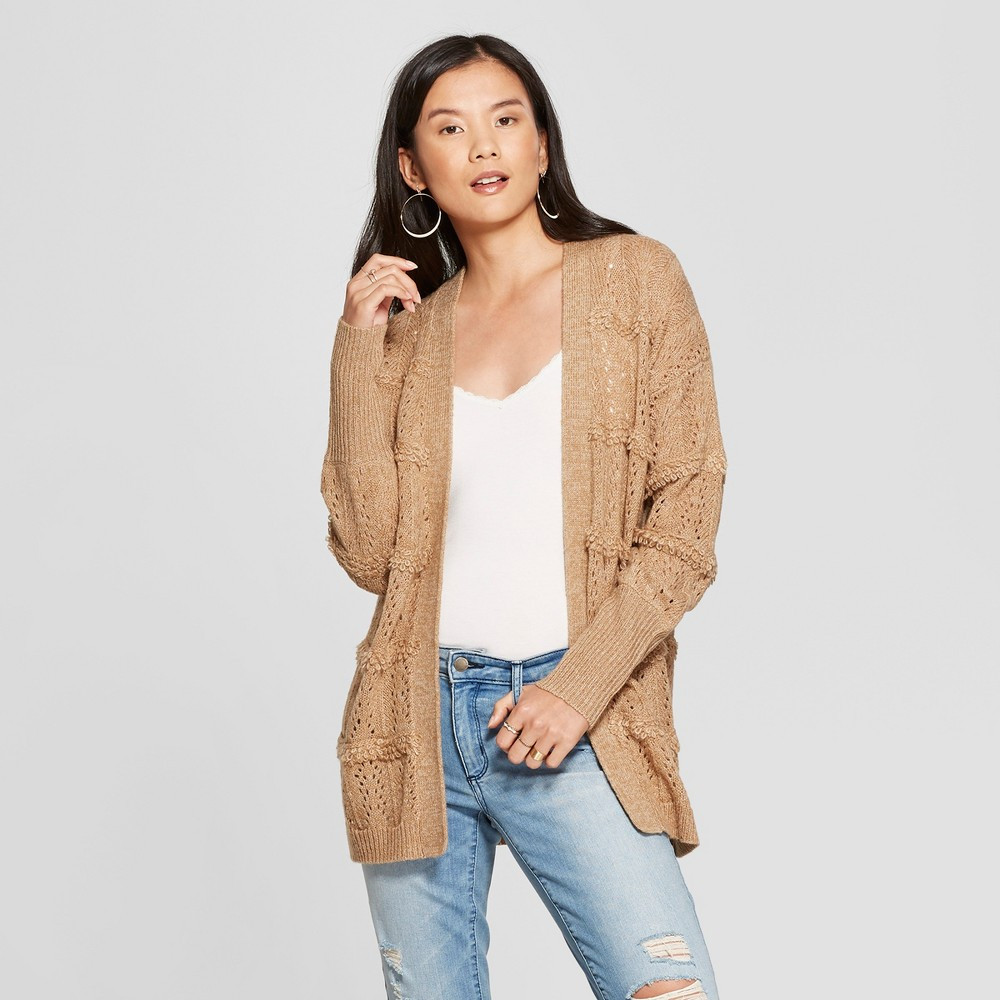 Women's Long Sleeve Pointelle Open Cardigan - Knox Rose Tan XL, Size: XL, Beige | Target