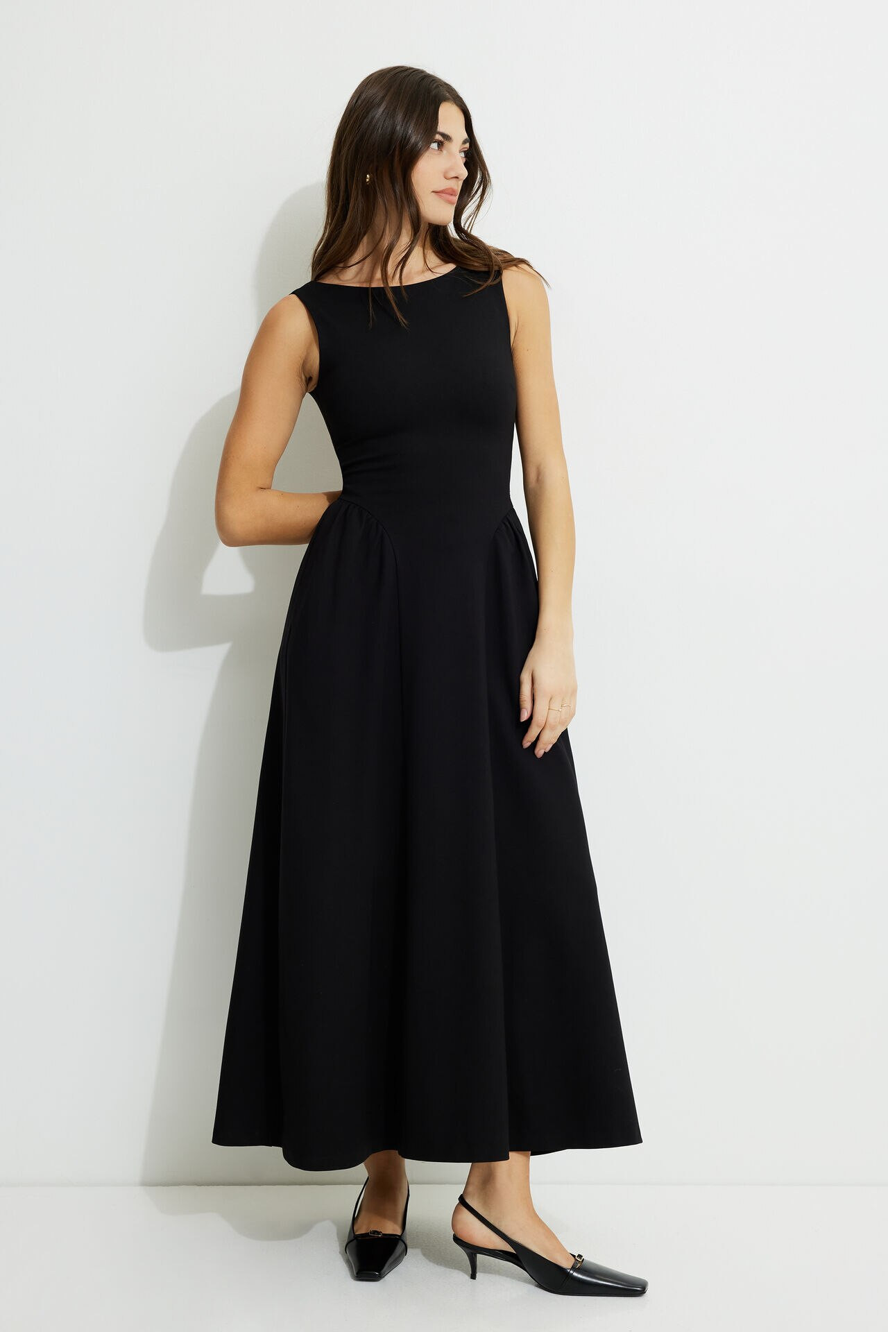 Flared Ponte Maxi Dress | Dynamite Clothing