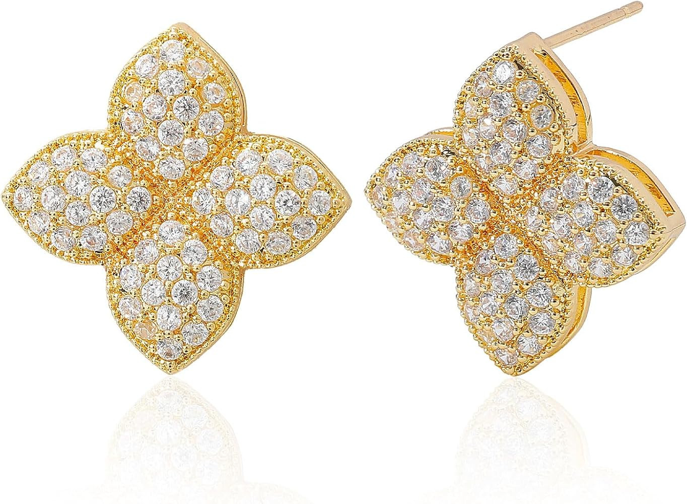 Clover Earrings for Women Trendy 14K Gold Plated Four Leaf Clover Stud Earrings Silver Flower Hug... | Amazon (US)