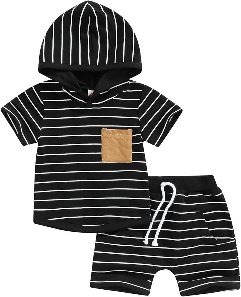 FunurHoome Summer Toddler Baby Boys Outfits Short Sleeve Hooded T Shirt Tops Drawstring Short Pan... | Amazon (US)
