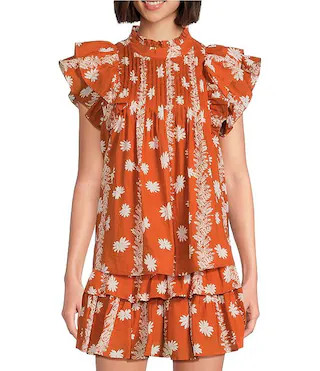 J.Marie Aubrey Woven Cap Sleeve Crew Neckline Coordinating Pleated Top | Dillard's | Dillard's