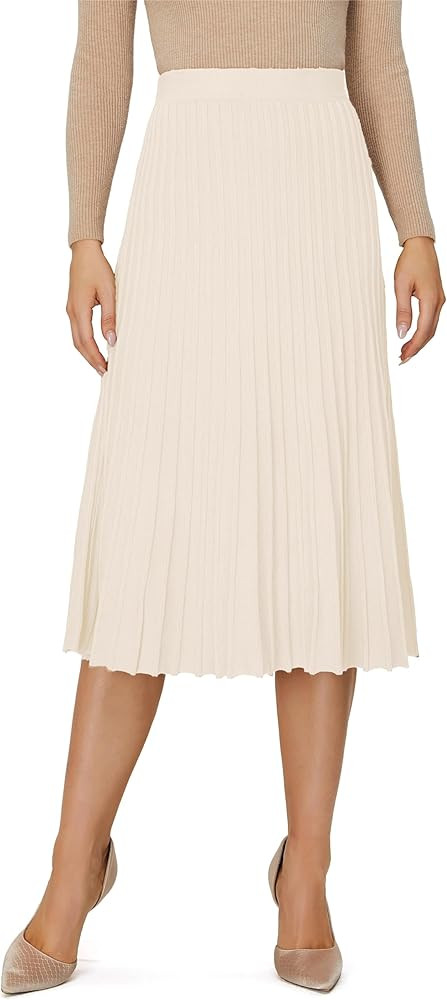 Women's Knit Maxi Pleated Skirts, High Waist Elastic A Line Long Skirt for Fall Winter | Amazon (US)