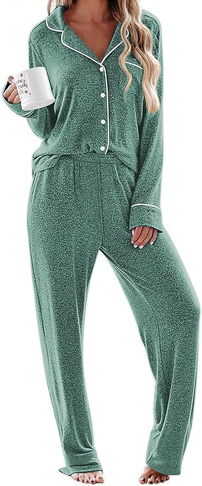 Ekouaer Women's Pajama Sets Long Sleeve Sleepwear Comfy Button Down Nightwear Long Pants Pjs Loun... | Amazon (US)