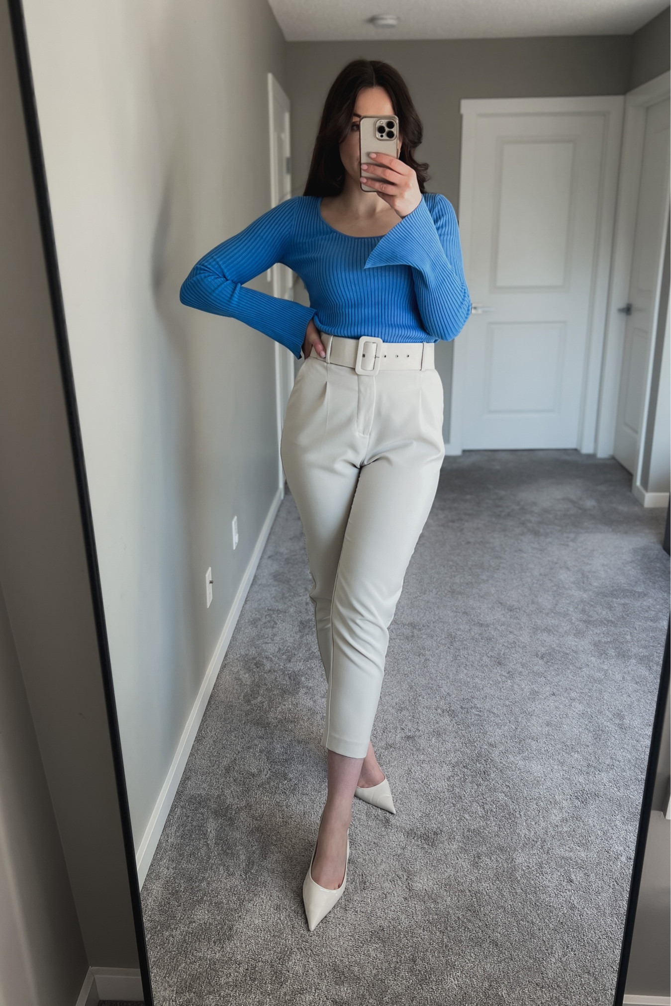 Spring office outfit 🦋✨ Blue blouse,  belted trousers, cream trousers 

#LTKworkwear