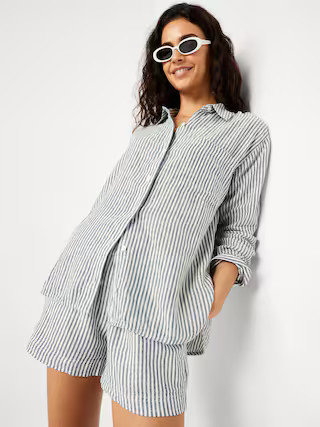 Button-Down Linen-Blend Striped Shirt | Old Navy (US)