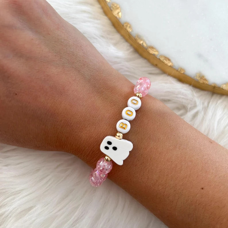 Pink Halloween Jewelry Pink Ghost Bracelet Halloween Basket Filler for Boo Basket for Girl Gift f... | Etsy (US)