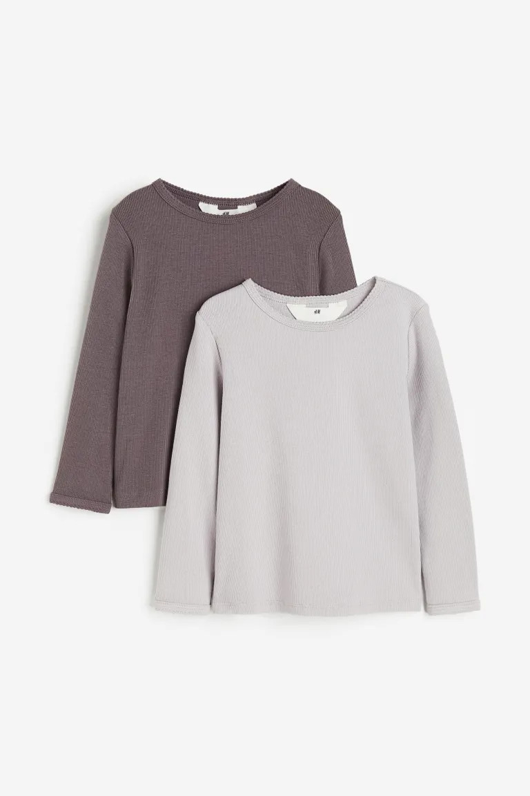 2-pack Ribbed Cotton Tops - Dark purple/dusty purple - Kids | H&M US | H&M (US + CA)
