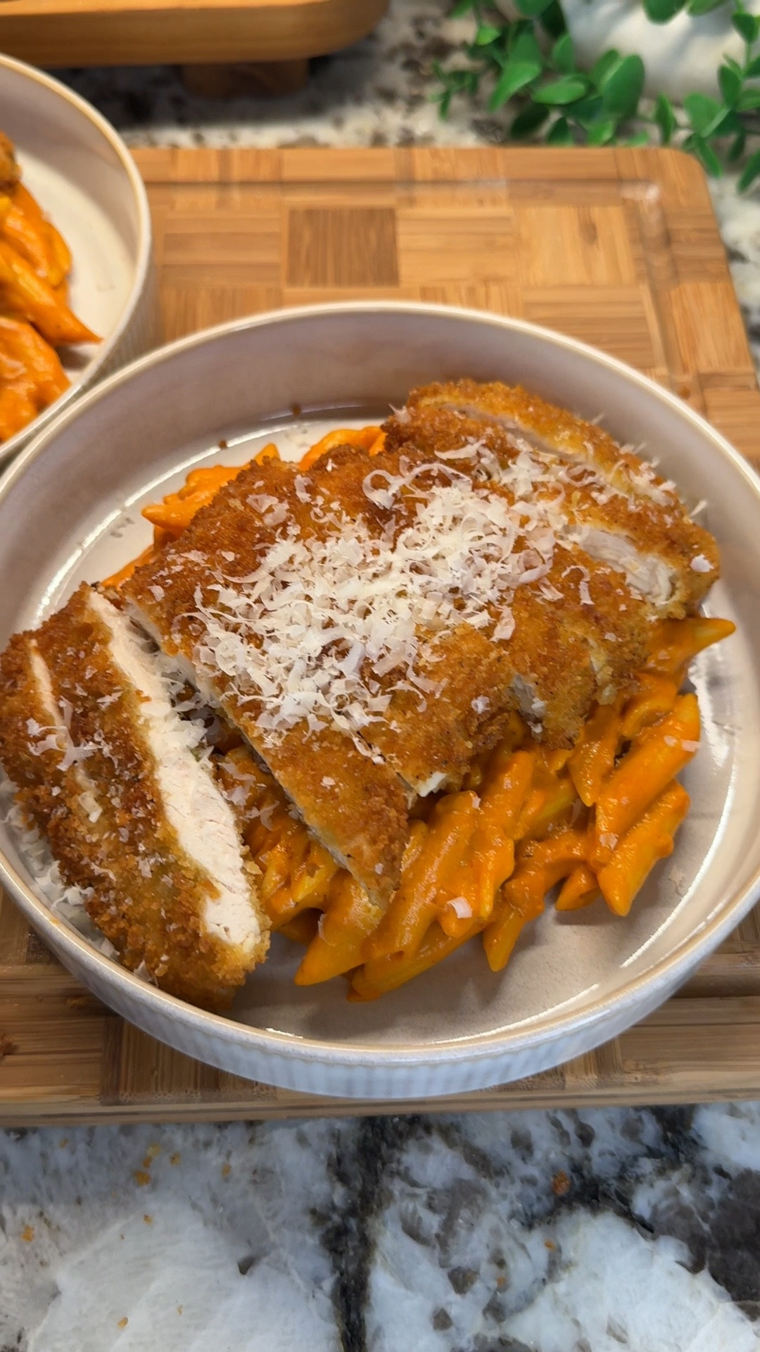 creamy penne alla vodka with crispy chicken cutlets always hits the spot🍝🍗

this is something I often order when I’m out, but making it at home is so easy and just as delicious!

Ingredients:
- 2 tbsp olive oil
- 1 shallot, diced finely
- 5-6 cloves garlic, minced
- 1-2 tsp crushed red pepper flakes (adjust to your spice preference)
- 3 tbsp tomato paste
- 1/4 cup vodka
- 1 cup heavy cream
- 1.5-2 cups pasta water (adjust for thickness)
- 1/3 cup grated parmesan cheese
- salt & pepper to taste
- 1 box penne pasta

cutlets:
- 3-4 chicken breasts, pounded thin
- 1/2 cup flour (season generously with salt, pepper, onion powder, garlic powder)
- 3 eggs
- @Kooshy Croutons Italian breadcrumbs
- flaky sea salt
*shallow fry in avocado oil until golden brown and crispy

#LTKSeasonal #LTKFamily #LTKHome