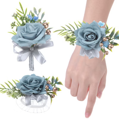 Unique Bargains Artificial Flowers Corsage Wristlet Wrist Corsage and Boutonnieres Set Blue | Target
