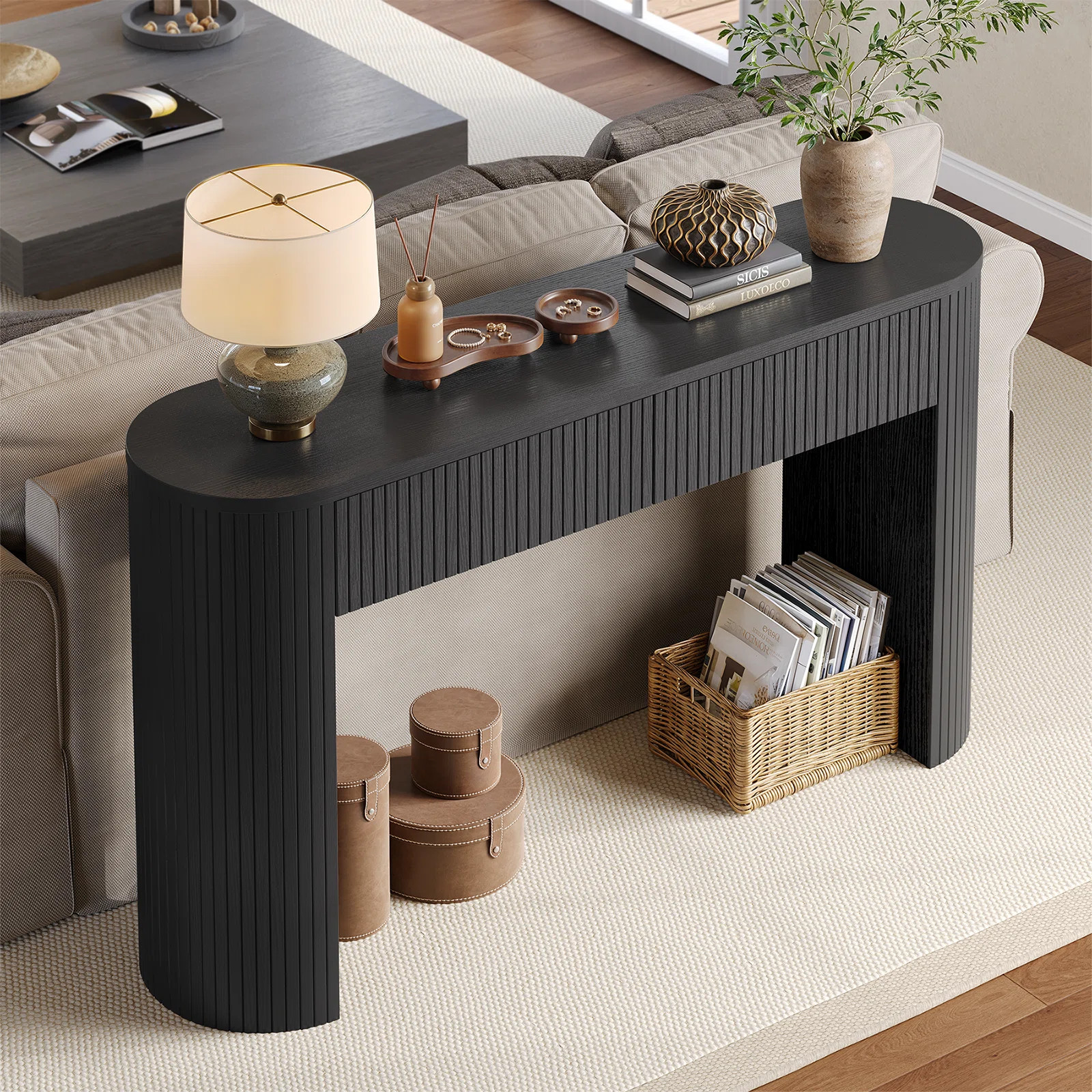 55'' Tambour Console Table With Oval Tabletop For Living Room Hallway Foyer Entrance Study | Wayfair North America