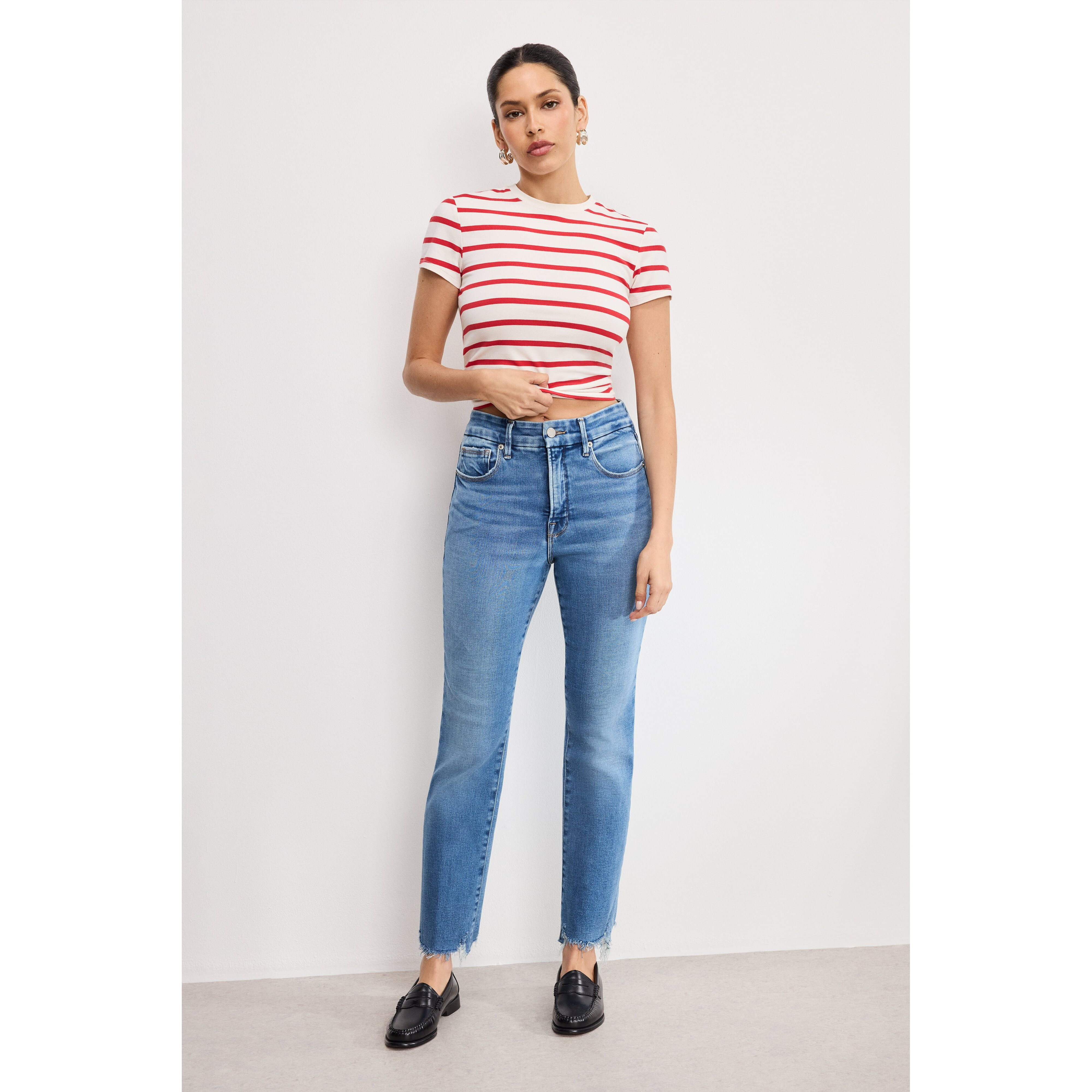 Women's Soft Tech Good Legs Straight Jeans | Extra Stretch, Flat Tummy Tech, Gap-Proof Waistband | Indigo, 4 Size 26 Plus | Good | Good American