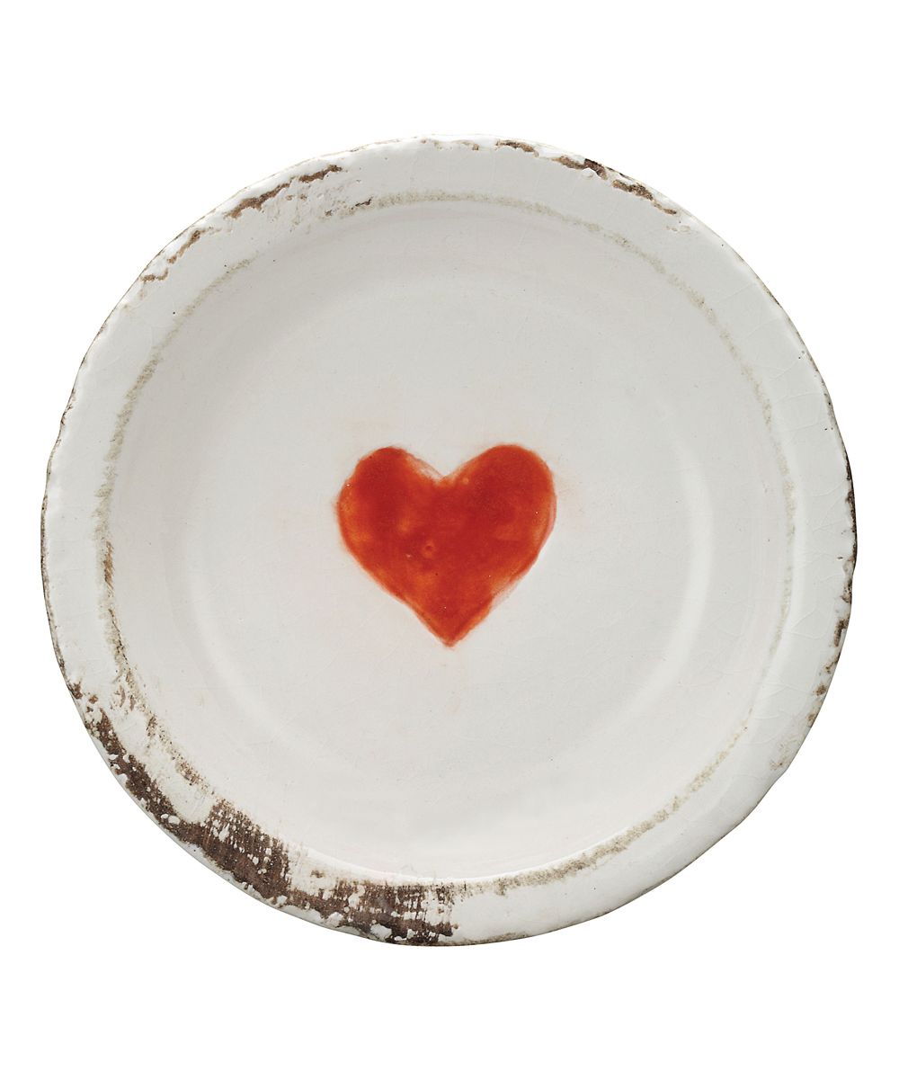 Creative Co-Op Decorative Plates White - Distressed Heart Plate | Zulily