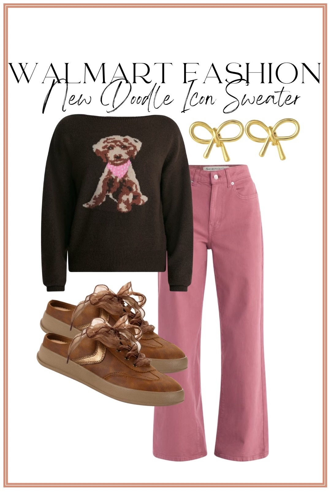 STOPPP at this new Walmart doodle sweater!! 🐶💕 You know I couldn’t resist this one! The little doodle graphic with the pink bandana is adorable, and I love it styled with pink jeans, bow earrings and these brown sneakers with sheer ribbon laces. 🎀 Such a cute casual Walmart fashion find for all my fellow doodle lovers!

#walmartfashion #walmartfinds #walmartnewarrivals #walmartstyle #doodlesweater #dogmomstyle #dogmoms #doodlelover #pinkjeans #casualstyle #affordablefashion #walmartfashionfinds