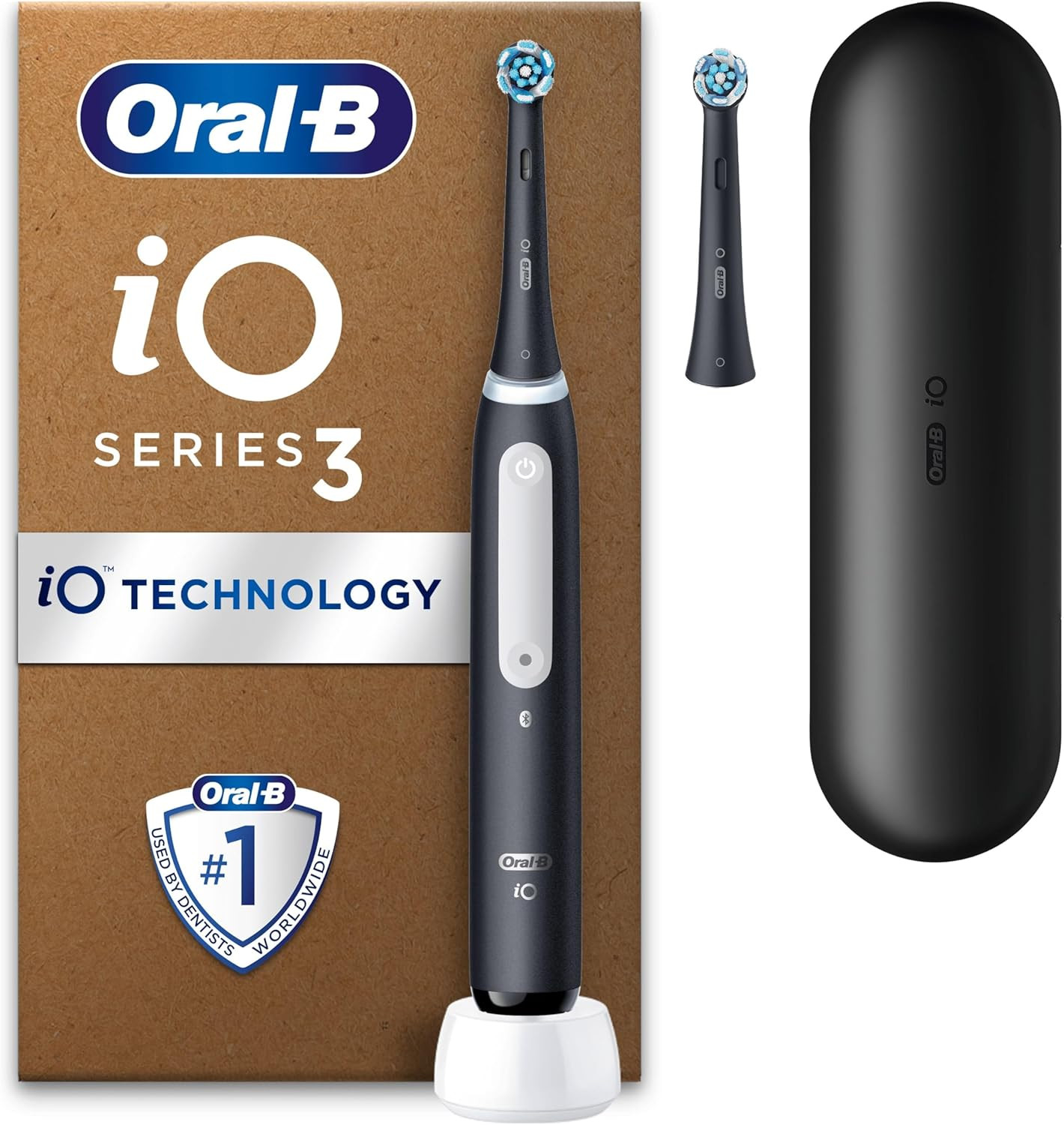 Oral-B iO 3 Matt Black Ultimate Clean Electric Toothbrush, 2 Toothbrush Heads,1 Travel Case, Desi... | Amazon (UK)
