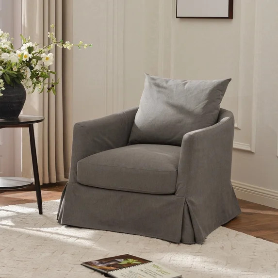 Slate Gray Polyester Upholstered Swivel Barrel Armchair with Removable Washable Slipcover for Liv... | Walmart (US)