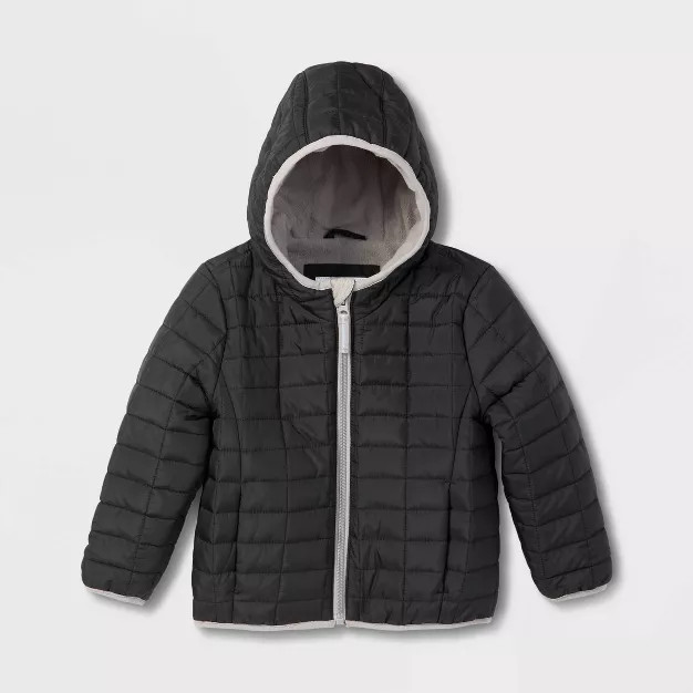 Toddler Long Sleeve Puffer Jacket - Cat & Jack™ Black | Target