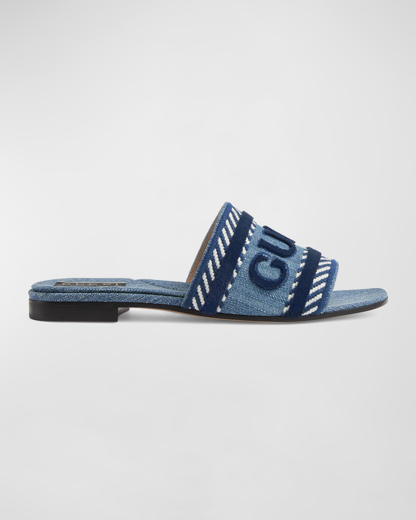 Jane Logo Denim Slide Sandals | Neiman Marcus