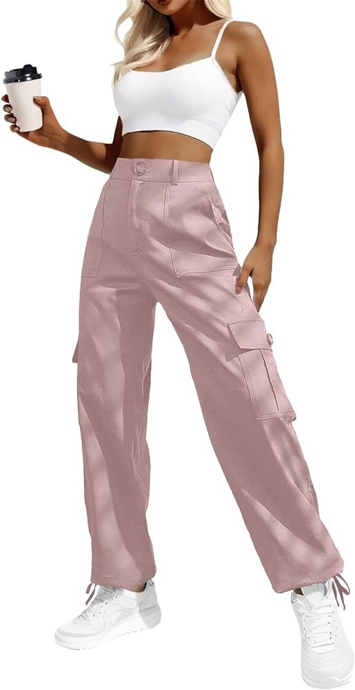 Women's High Waisted Cargo Pants Travel Y2K Streetwear Baggy Stretchy Pants with 6 Pockets Drawst... | Amazon (US)