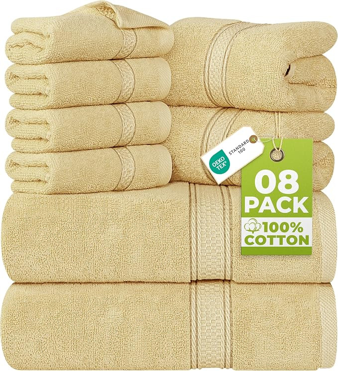 Utopia Towels 8-Piece Premium Towel Set, 2 Bath Towels, 2 Hand Towels, and 4 Wash Cloths, 600 GSM... | Amazon (US)