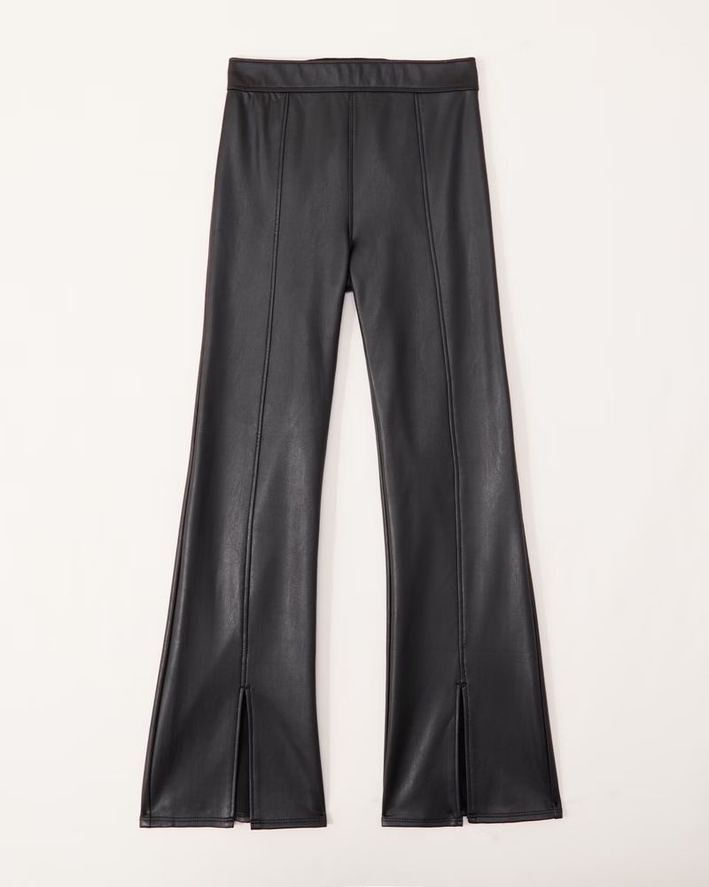 high rise faux leather split-hem flare pants | Abercrombie & Fitch (US)