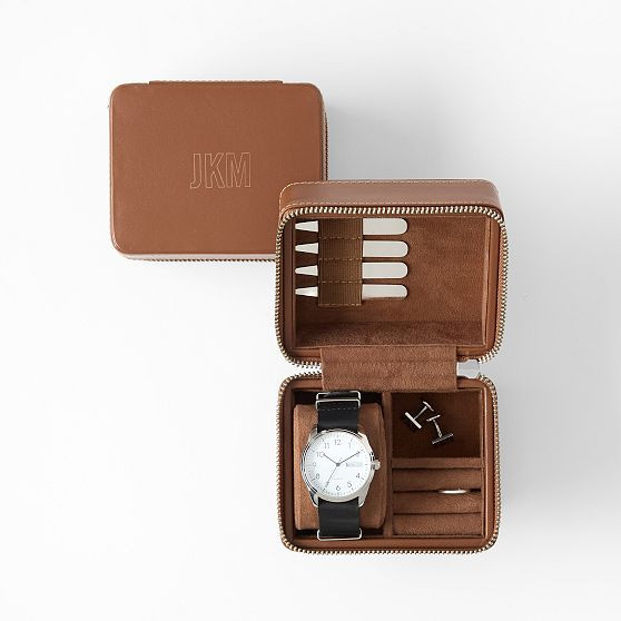 Leather Watch and Accessory Travel Case, Camel | Mark and Graham