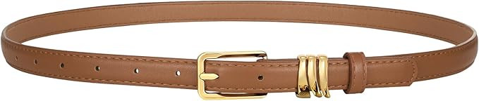 XZQTIVE Women Skinny Leather Belt Ladies Black Thin Waist Belt for Dresses Jeans Pants with Gold ... | Amazon (US)