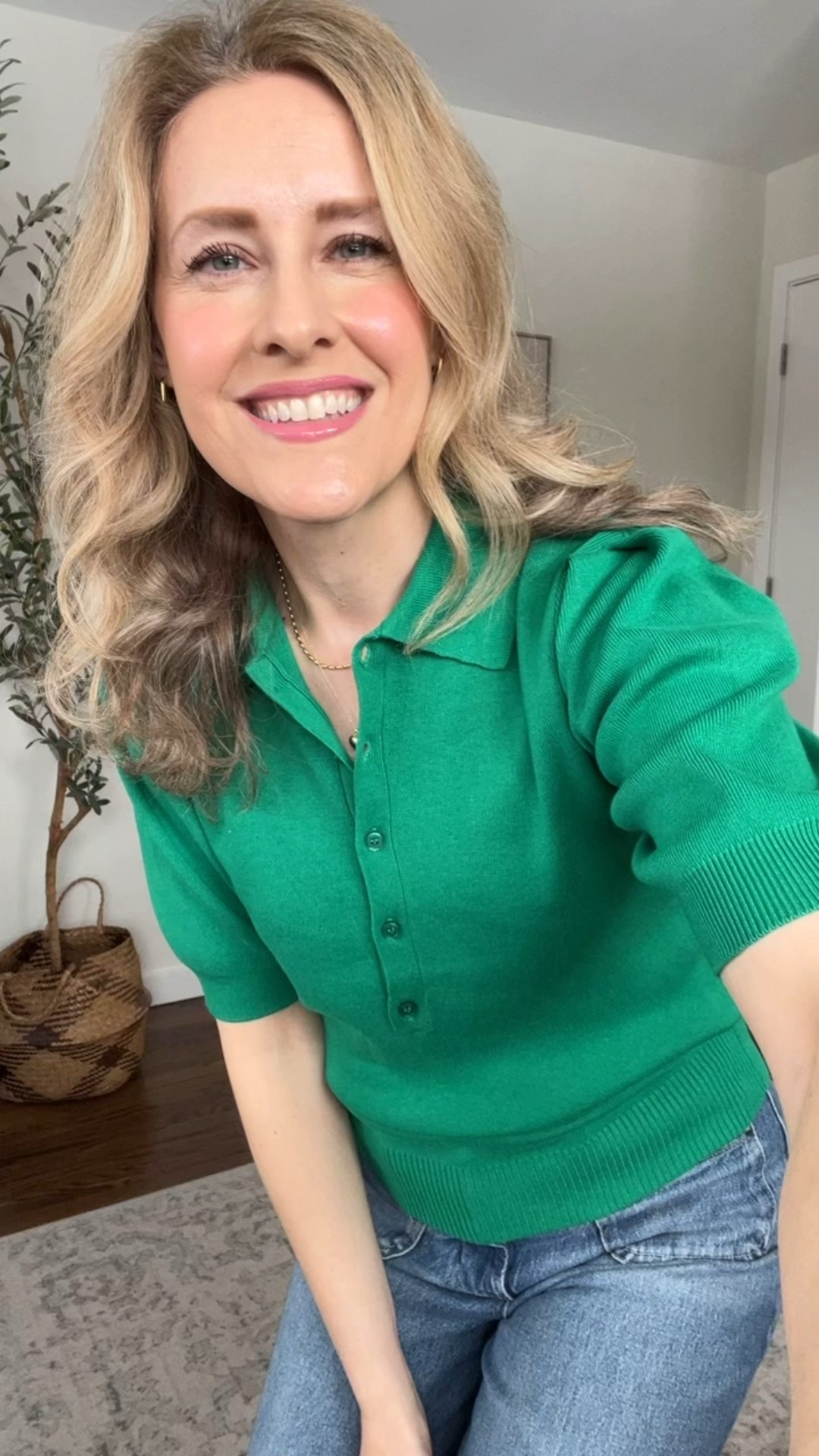 These Walmart collared sweater tees are a top seller, I see the green is now $14. Crazy good deal for such a classic quality top! Fits tts. #walmartfashion 